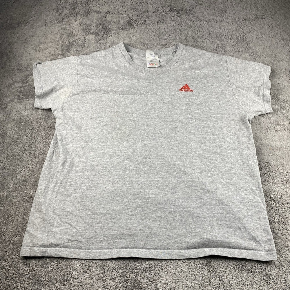 Adidas V-Neck T-Shirt‎ Womens Large Gray Short Sleeve